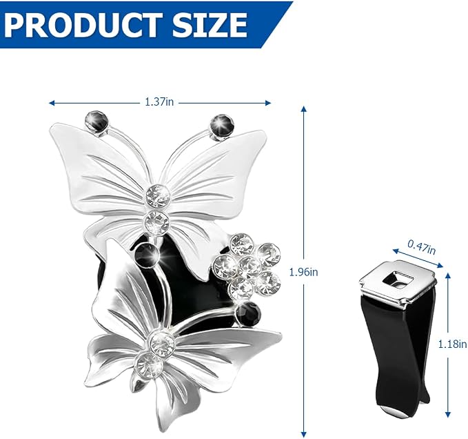 1PC Car Air Fresheners Vent Clips, Cute Dual Butterfly Diamond Rhinestone Car Vent Clip, Air Outlet Perfume Diffuser, Sparkly Bling Car Interior Decoration Accessories for Girls Women
