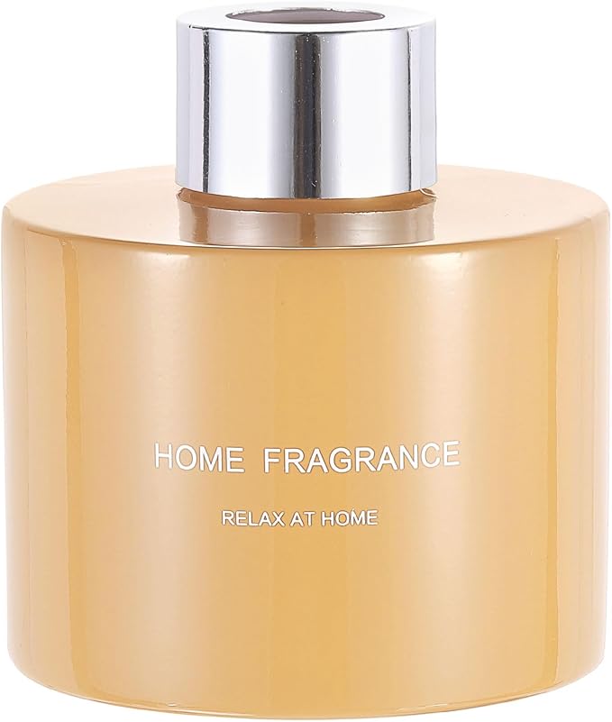 HARFINGTON Empty Glass Diffuser Bottle 140ml/4.7oz Refillable Fragrance Accessories Aromatherapy Jar Container for Replace Reed Diffuser Home Bathroom Pale Orange with Silver Tone Cap