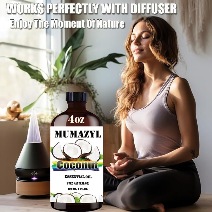 Coconut Essential Oil, Coconut Oil 4 Fl Oz 120ML for Diffuser Humidifier Yoga Cleaning DIY Candle Soap Making MUMAZYL Essential Oils