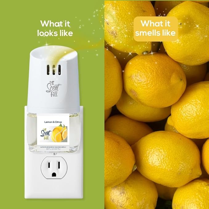 Scent Fill 100% Natural Lemon & Citrus Plug in Air Freshener, Scented Oil Refills, 3 Refills