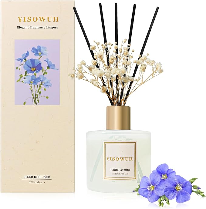 Diffusers for Home 6.76 fl oz（200ml）, YISOWUH Linen Reed Diffuser Set Oil Diffusers with 8 Reed Sticks, Long Lasting Fragrance for Home Decor, Bathroom, Livingroom, Gifts