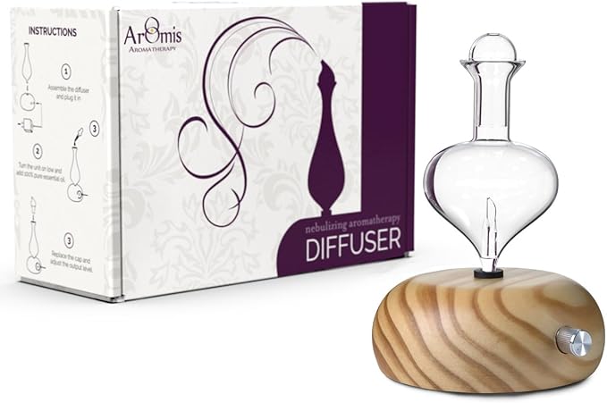 ArOmis Premium Glass Essential Oils Nebulizer - Waterless Diffuser for Aromatherapy - Handmade Oil Diffuser, Wooden Base, No Plastic, No Heat, No Battery, No LEDs - Orbis Lux Eros