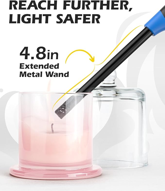 NEON Lighter, Refillable Butane Candle Lighter, 4 Pack Multi-Purpose Reusable Lighters with Long Metal Wand and Adjustable Soft Flame for BBQ, Grill, Stove, Camping, Hiking, Fireplaces, Kitchen