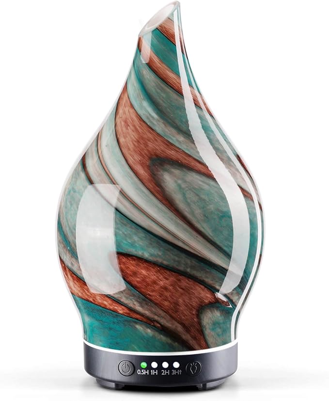 Porseme 150ml Essential Oil Diffuser Glass Color Changing Aroma Air Diffusers Aromatherapy Ultrasonic Cool Mist Humidifier 6 Running Hours Waterless Auto-Off for Sleeping Yoga Office Spa (Teal Green)