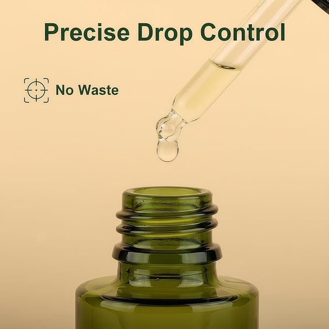 Happyupcity 2Pcs 30ml/1 oz Glass Dropper Bottles with Black Eye Droppers Lid Empty Refillable Essential Oil Bottles Travel Perfume Sample Vials Essence Liquid Cosmetic Containers