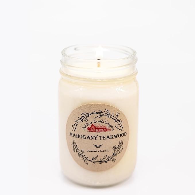 Teakwood Aromatherapy Candle 12 oz | 100% All-Natural Soy Wax & Essential Oil Infused | 40+ Hour Burn Time | Pet Safe + Smoke Odor Eliminating | Handmade in U.S.A. | Non-Toxic Candles