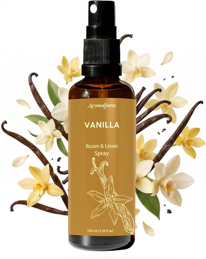 Vanilla Room, Linen & Pillow Spray by Aromafume | 100ml/3.38 fl oz | with Pure Vanilla Essential Oil | Aromatherapy Spray | Mist for Bedding, Fabrics