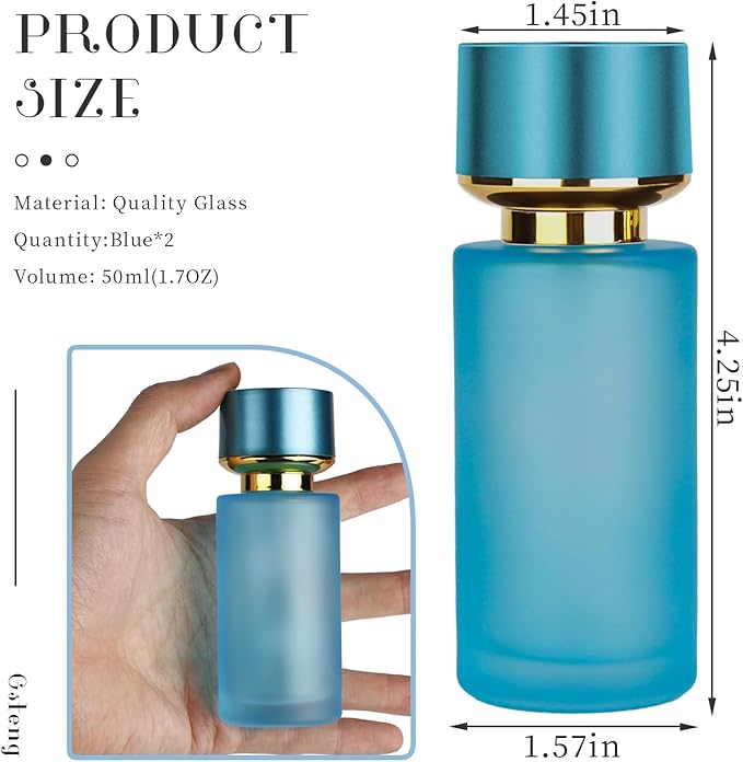 2pcs 50ml Glass Spray Bottle for Perfume,Refillable Travel Perfume Atomizer Bottles,Blue Portable Cologne Atomizer Empty Bottle.(Blue*2)