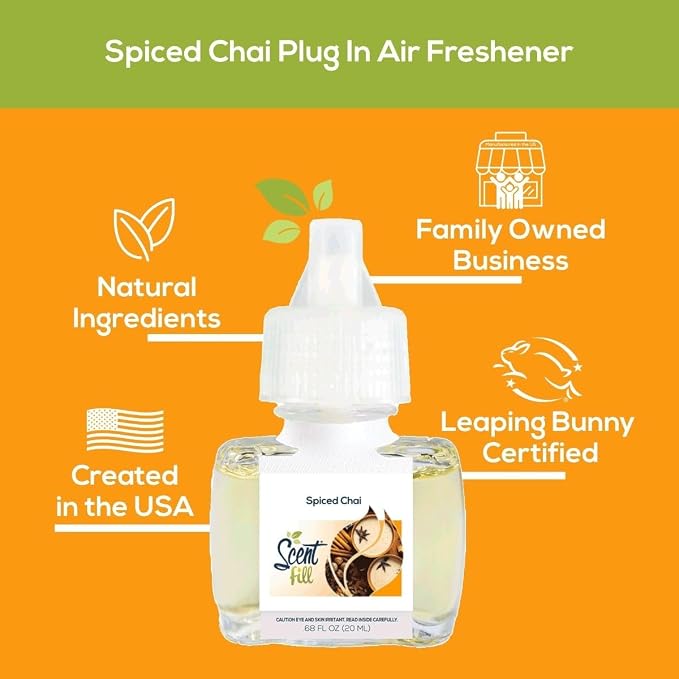 Scent Fill Spiced Chai Plug in Air Freshener, Scented Oil Refills, 2 Refills + Diffuser