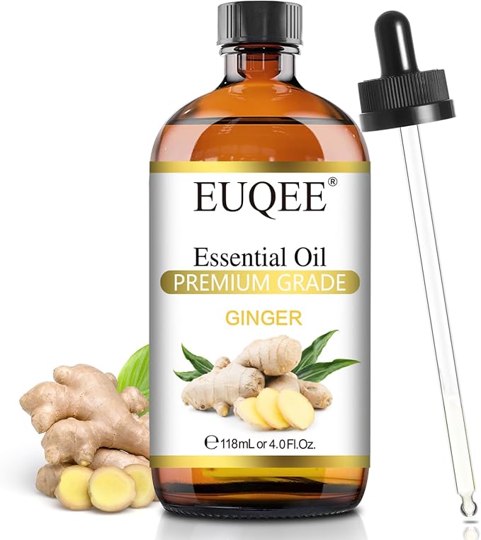 EUQEE Ginger Essential Oil 118mL Pure Ginger Oil, Large Bottle Premium Essential Oil with Glass Dropper for Diffuser, Candle Making, DIY Soap - 4fl. oz