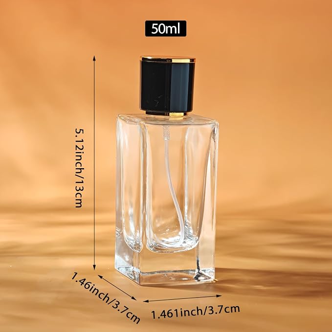 2 Pack 50ml/1.7 Oz Glass Spray Bottle Perfume Atomizer,Empty Travel Refillable Perfume Spray Bottle with 3 Kinds of Dispenser (Black Cap, 50ml)