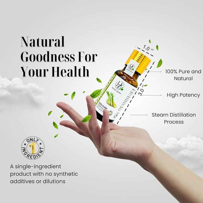 Hami’s Garden Lemongrass Essential Oil – 0.68 fl Oz/20 mL – 100% Pure and Natural – Premium Grade with Glass Dropper - for Diffusers, Home Care, Soap Making.