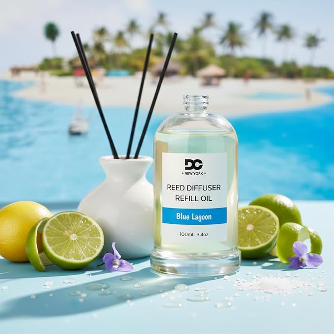 Daniella's Candles Blue Lagoon Reed Diffuser Refill Oil, 3.4oz/100ml, Premium Fragrance Oil, Home Fragrance, Oil for Reed Diffusers, Long Lasting