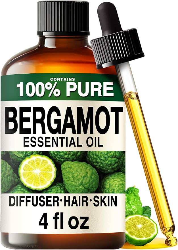 100% Pure Bergamot Oil - 4 Fl Oz Bergamot Essential Oil for Hair, Skin, Diffuser, Aromatherapy & DIY Soap Making Scent