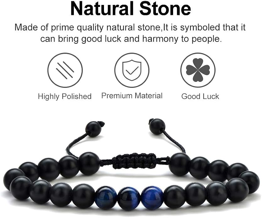 M MOOHAM Mens Bracelet - Beaded Natural Stone 8mm Tiger Eye Matte Agate Lava Rock Bracelets for Men Teen Boys Grandpa Dad Birthday Gifts Jewelry