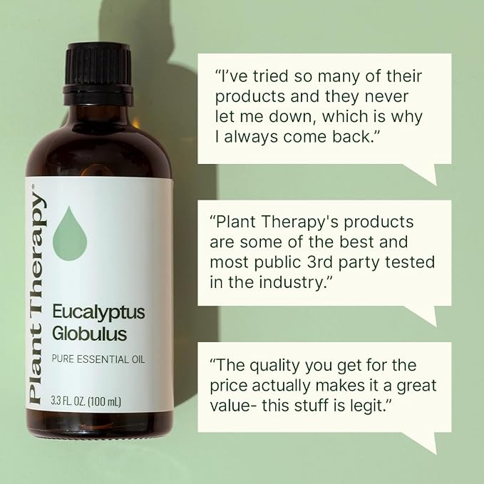 Plant Therapy Eucalyptus Globulus Essential Oil, 100 mL (3.3 oz), for Diffuser, Skin, Hair, Aromatherapy DIYs, and Clear Breathing, 100% Pure and Undiluted