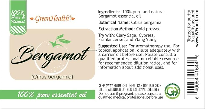 Bergamot Essential Oil – 8 fl oz (237 ml) Aluminum Bottle w/Plug Cap – 100% Pure Essential Oil - GreenHealth