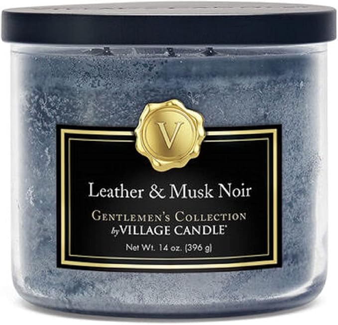 Village Candle Leather & Musk Noir Medium Bowl, 14oz, Black, 1 count
