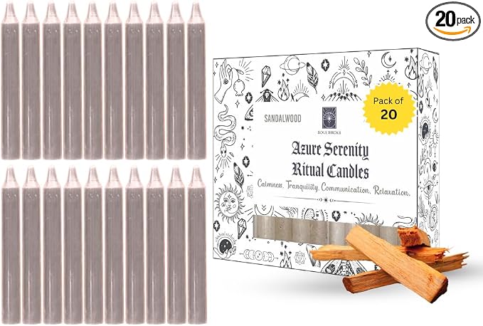 SOUL STICKS 4" Scented Ritual Candles Chime Taper Premium Candles 20 pcs for Rituals, Ceremonies, Meditation, Altar and Spells (Light Brown/Sandalwood)