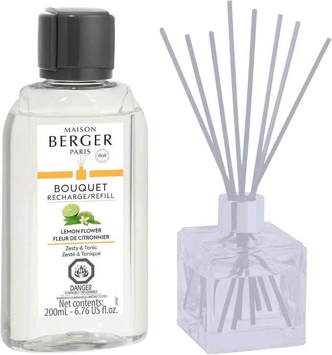 MAISON BERGER Reed Diffuser Refill, 200 ml, Lemon Flower | Fragrance Refill for Reed and Ceramic Diffusers, Passive Diffusion, ~6 Weeks, No Flame or Electricity, Made in France