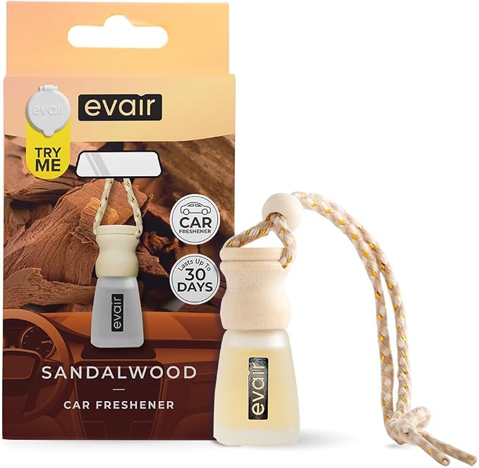 Evair Sandalwood Scent Car Air Freshener | Hanging Car Diffuser - Long Lasting Air Freshener -Fragrance from Essential Oil