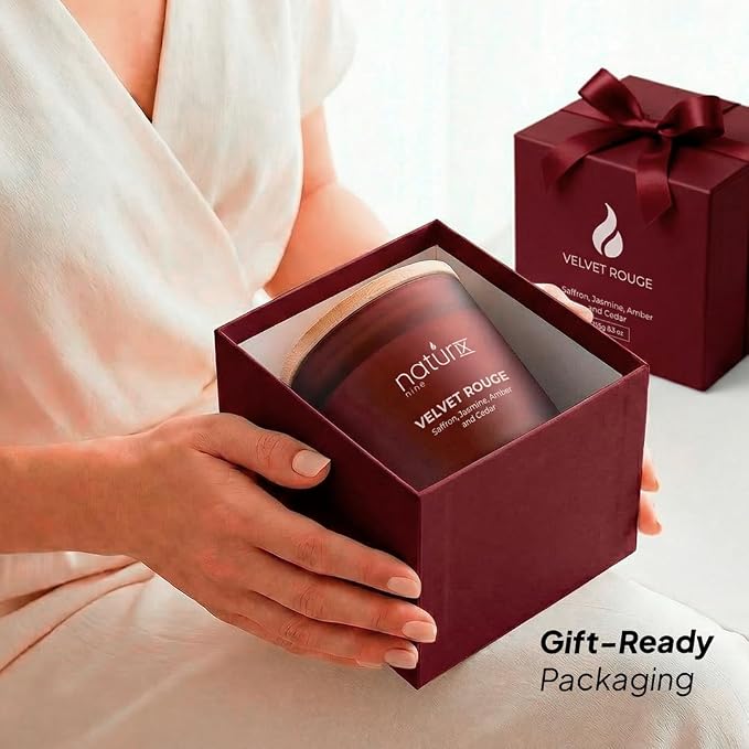 Natur IX Velvet Rouge Scented Valentine Candle for Her, Girfriend, Wife - Romantic Candles - Cedarwood, Saffron, Jasmine & Amber - Natural Non Toxic Soy Candles with Essential Oils - 50H Long Burning