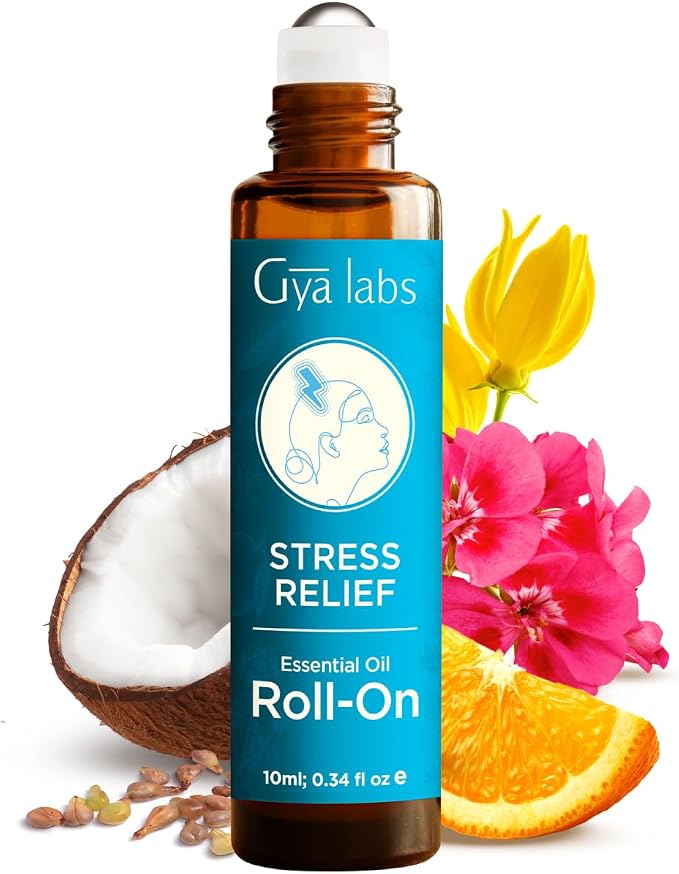 Sweet Orange & Stress Relief Roll On Set - Essential Oils Aromatherapy Roll On with Essential Oil Set - 2x0.34 fl oz - Gya Labs