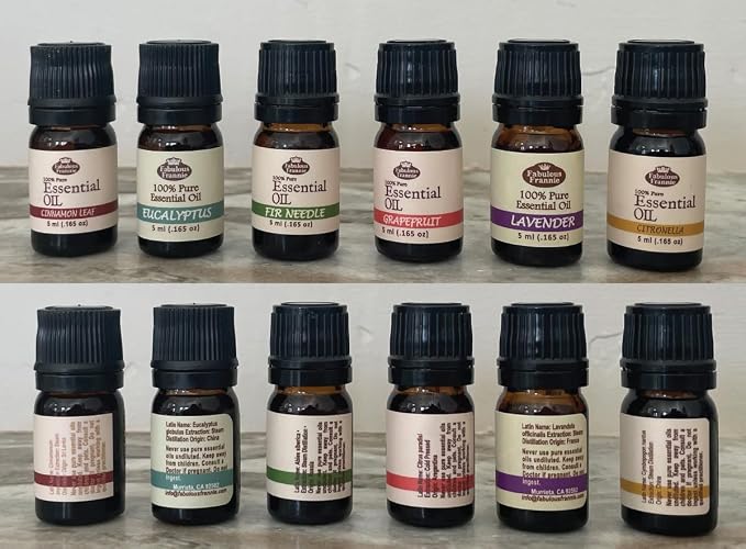 Fabulous Frannie Start Set Pure Essential Oils 12-5ml Eucalyptus, Grapefruit, Lavender, Lemon, Lemongrass, Citronella, Orange, Peppermint, Fir, Tangerine, Tea Tree, Cinnamon