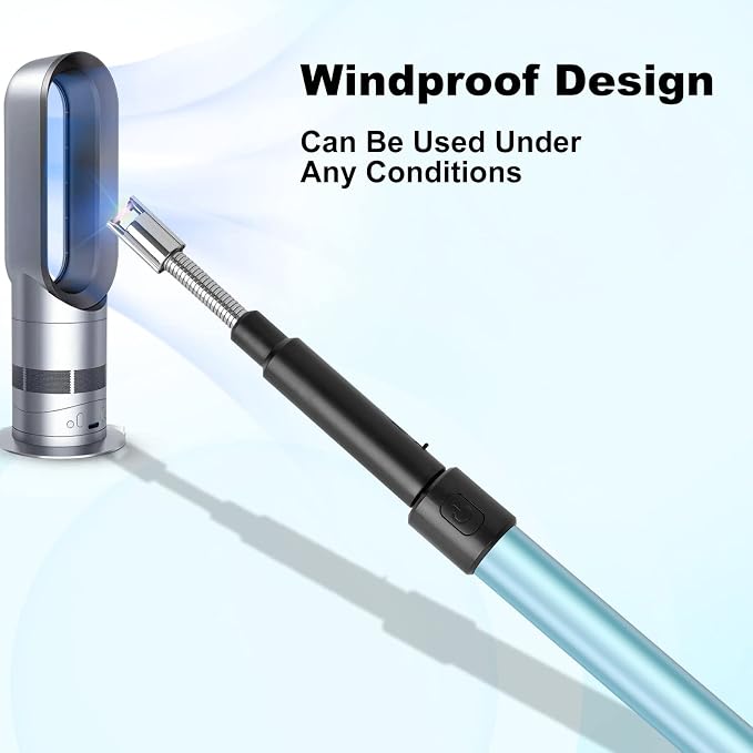 Candle Arc Lighters Long Flexible Neck 70cm Rechargeable Telescopic Electric Flameless Lighter for Kitchen Fireplace Pilot Light BBQ Stove (Blue)