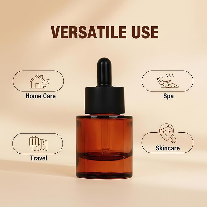 Happyupcity 2Pcs 30ml/1 oz Glass Dropper Bottles with Black Eye Droppers Lid Empty Refillable Essential Oil Bottles Travel Perfume Sample Vials Essence Liquid Cosmetic Containers
