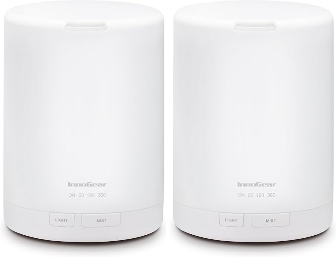 InnoGear 300ML Essential Oil Diffuser, Premium 5-in-1 Ultrasonic Aromatherapy Diffusers Scent Humidifier Aroma Diffuser Vaporizer Auto-Off Timer for Room Office Home, Basic White, Medium (Pack of 2)