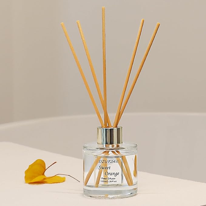 100ml Scent Diffuser with 6 Fiber Sticks, 3.5 oz Reed Diffuser Set Aromatherapy Fragrance Diffusers Air Fresheners for Home Bedroom Bathroom (Orange)