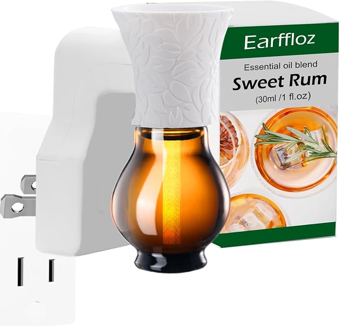 Pluggable Oil Diffuser & EO Blend, Sweet Rum (1 fl.oz), 30 Days' Strong Natural Creamy Fresh Odor Masking Scent Plug in Air Freshener Non-Toxic Chemical-Free Make Home Smell Good Fragrance