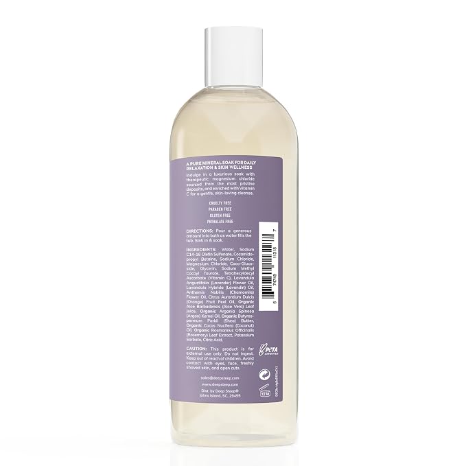 Deep Steep Magnesium Bubble Bath, 15.6 oz – Foaming Soak with Magnesium, Coconut Oil, Aloe, Vitamin C, Shea Butter & Argan Oil – Vegan, Clean Beauty for Stress & Sleep (Lavender Chamomile)