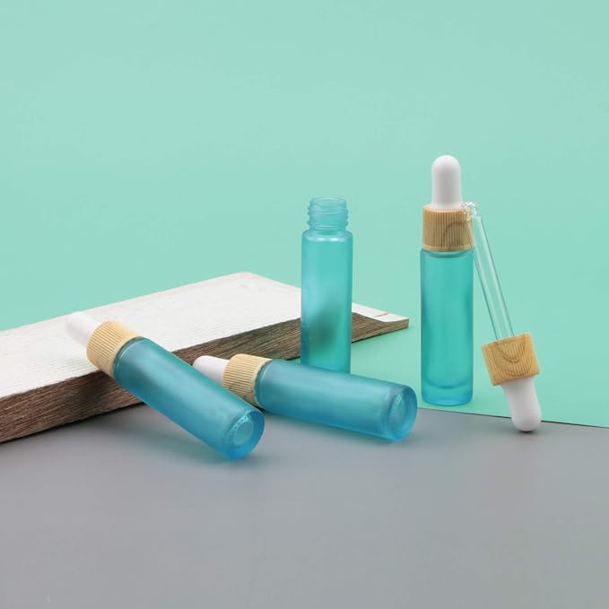 Ellbest 10ml Essential Oil Glass Dropper Bottle 10pcs Colorful Glass Bottles with Eye Dropper Small Empty Refillable Vials for Travel, Perfume, Samples (Matte Cyan Blue)