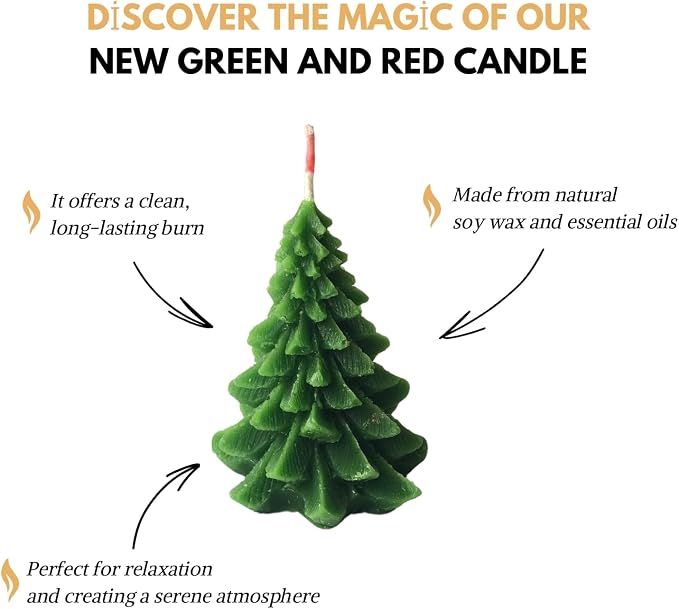 Christmas Tree Shaped Candle Set – Red & Green Unscented Decorative Holiday Candles, Pine Tree Design for Christmas Decor, Winter Table Centerpieces, Gifts – Handmade Wax Candles (2 Pack)