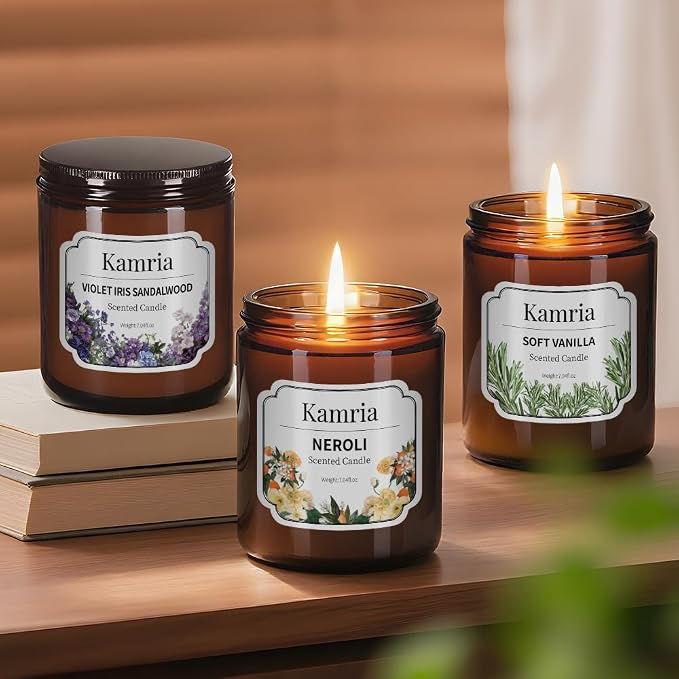 Soft Vanilla Scented Candle, Warm & Cozy Aromatherapy in Amber Glass Jar, Natural Soy Wax for Home Decor, Sweet Relaxing Gift for Women, 7oz