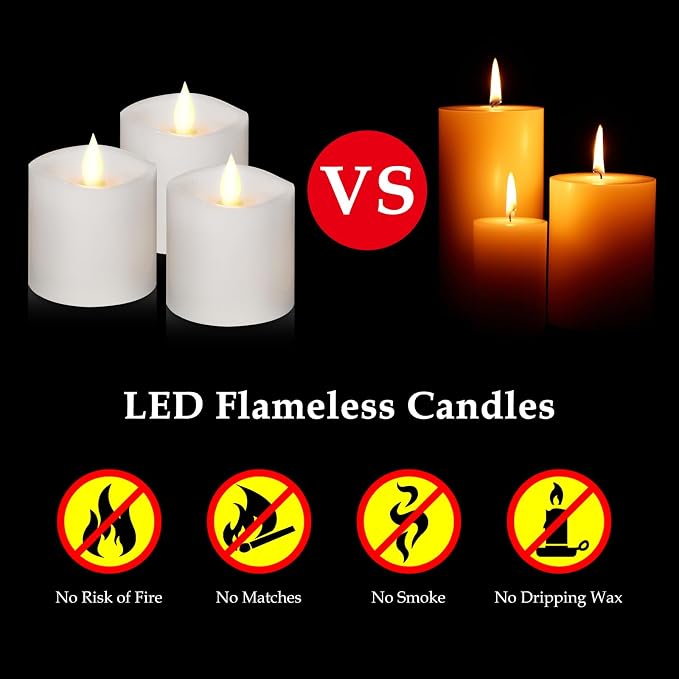 Flameless Candles with Flickering Flame & Remote - 3×3'' Battery Operated LED Pillar Candles, Smokeless Fake Candles for Indoor Use - Realistic 3 Inch Drip-Free Candles with Timer (White, 3-Pack)