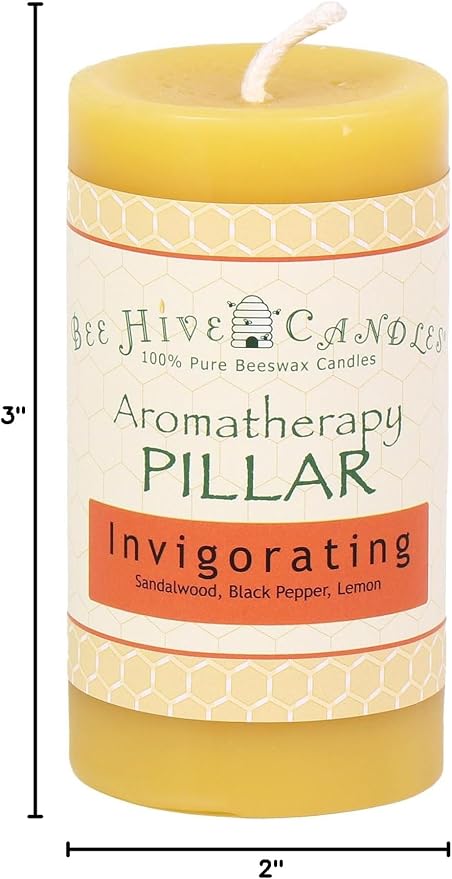 Bee Hive Candles 100% Pure Beeswax Aromatherapy Pillar Candle (2" x 3", Invigorating)