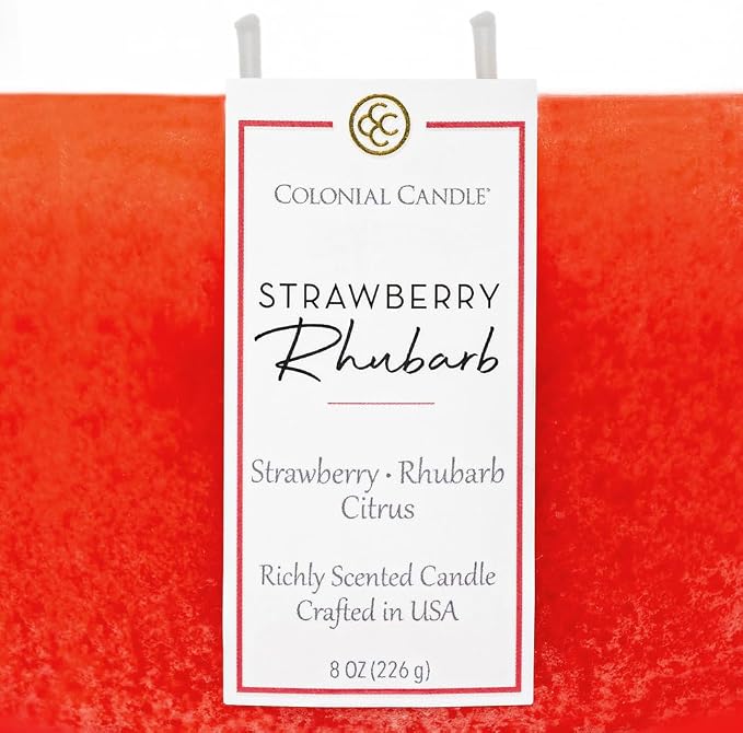 Colonial Candle Strawberry Rhubarb Scented Candle Jar, Highly Fragranced Candles for Home Scented, Mottled Wax Candle, 2 Wick, 8 oz - Made in the USA