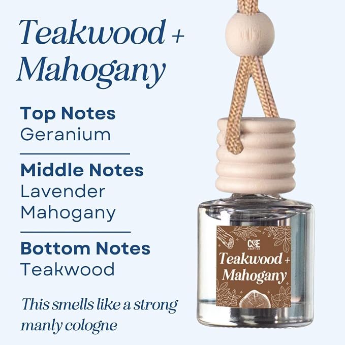 C&E Craft Co Hanging Car Air Freshener Diffuser 2 Pack, Long Lasting Fragrance Oil Car Freshener, Glass Bottle Auto Air Freshener, Made in USA (Apple & Mahogany + Teakwood & Mahogany)
