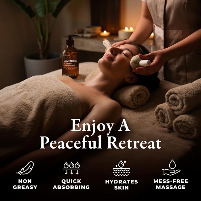 Gya Labs Lavender Massage Oil - 6.76 Fl Oz - Ultimate Relaxation for Body and Mind, Lavender Scented Massages for Total Body Comfort - Non-Greasy Formula, Non-Gmo And Cruelty-Free