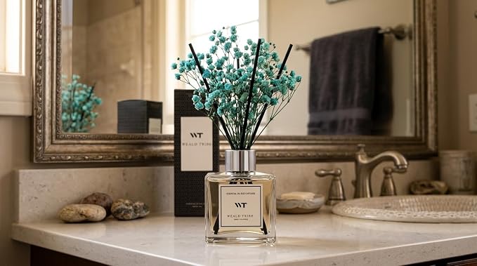 WEALD TRIBE Flower Reed Diffuser Set Lemongrass Scent for Bathroom Air Fresheners Accessories, Oil Diffuser Stick | 5.1 fl oz Home Fragrance with Sticks Defusers | House Bedroom Office Shelf Decor