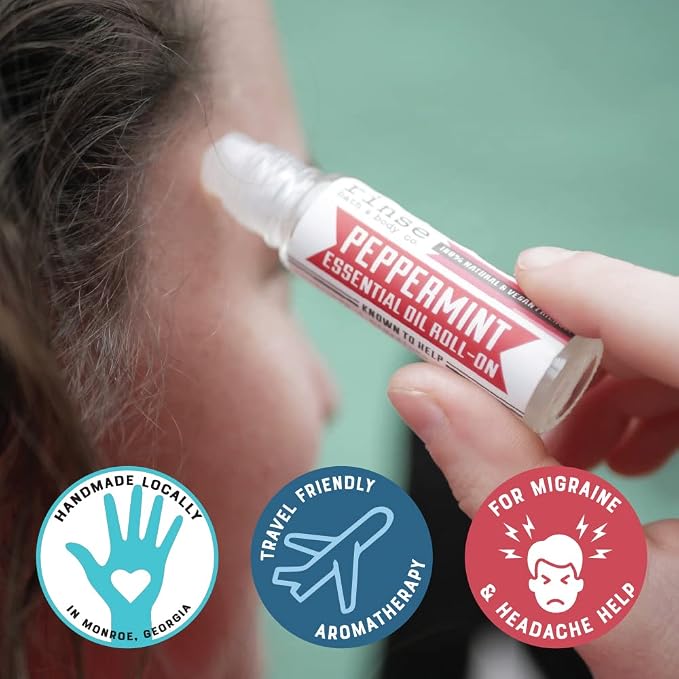 Rinse Bath & Body Peppermint Essential Oil Roll On - Premium Peppermint Oil w/Squalane Oil | No Mess and Easy Absorption | Soothing, Stress, Headaches & Energy | Travel Size | Non-GMO | .35oz
