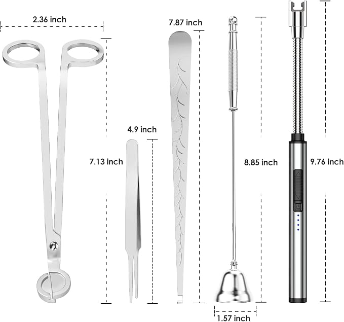 5 in 1 Candle Accessory Set,Candle Wick Trimmer Cutter,Candle Wick Dipper,Candle Wick Snuffer,Rechargeable Candle Lighter,Tweezers,Stainless Steel Candle Care Kit Home Gift for Aromatherapy
