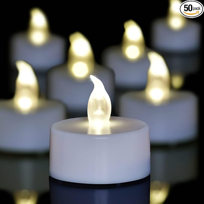 50 Pack LED Tea Lights Bulk, 200+ Hours Long Lasting Battery Operated Flameless Candles for Wedding Centerpieces, Proposal Decorations, Valentine's Day & Event Decor (Warm White)