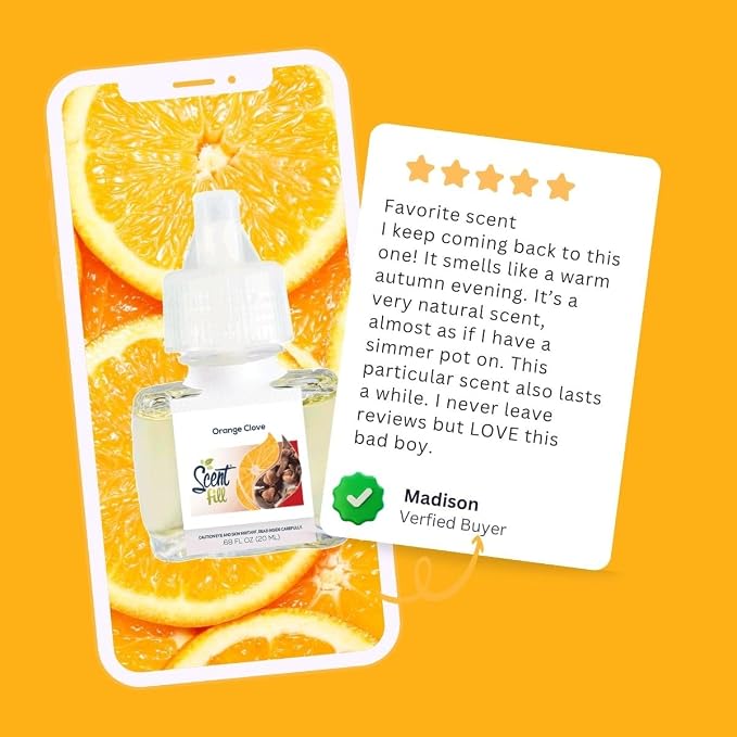 Scent Fill Orange Clove Plug in Air Freshener, Scented Oil Refills, 2 Refills + Diffuser