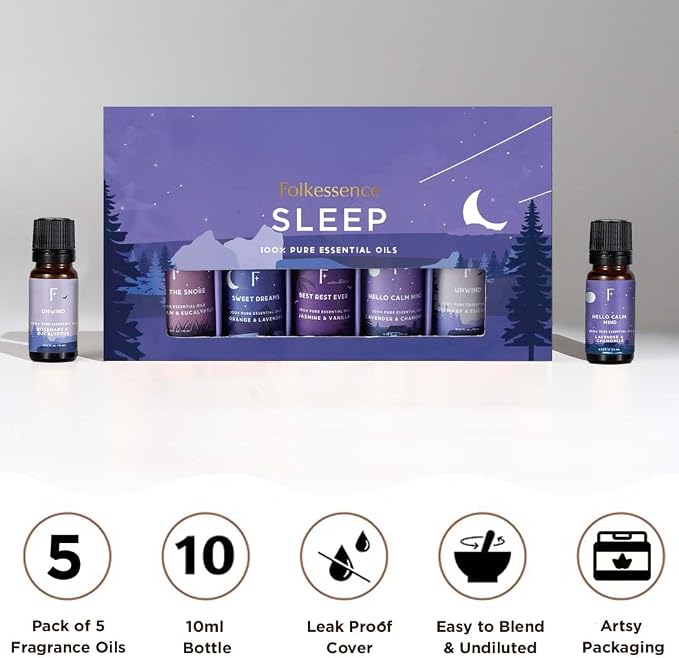 Folkulture Essential Oils - Set of 5 (0.34 fl oz x 5) |Sleep Essential Oils for Diffusers for Home, Aromatherapy, Relaxation | Lavender, Rosemary, Vanilla, Eucalyptus, Scents for Sweet Dream- Sleep