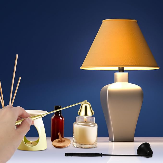 Candle Extinguisher with Long Handle, Metal Wick Snuffer Candle Snuffer Accessory with Long Handle for Scented Candle, Aromatherapy Candles for Putting Out Candles Flame (Gold)