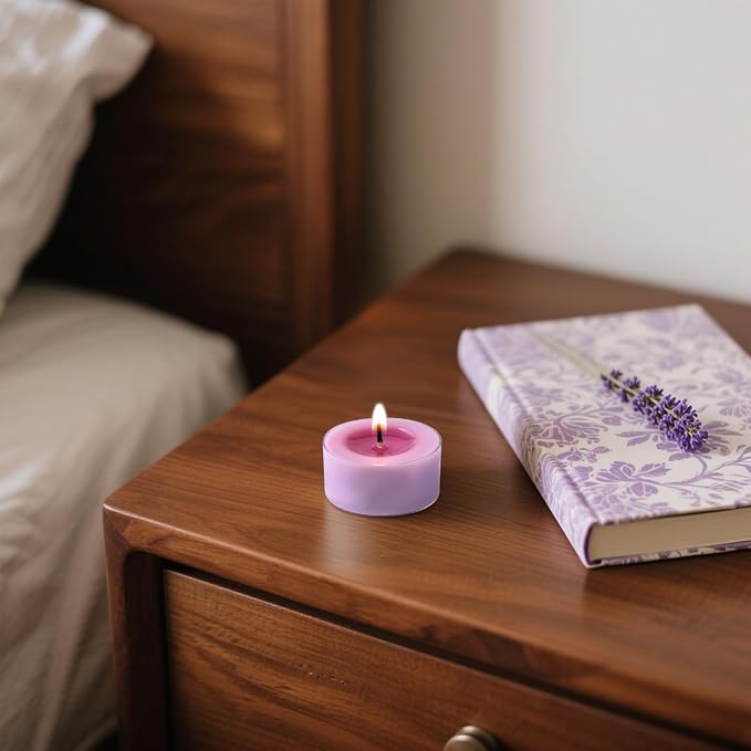 Scented Tea Lights Candles, Lavender Twilight, 8 Pack – Purple Scented Tealight Candles – 100% Palm Wax, 6 Hour Burn Aromatherapy Tea Light Votive Candle for Relaxation, Spa, Yoga, Home Decor